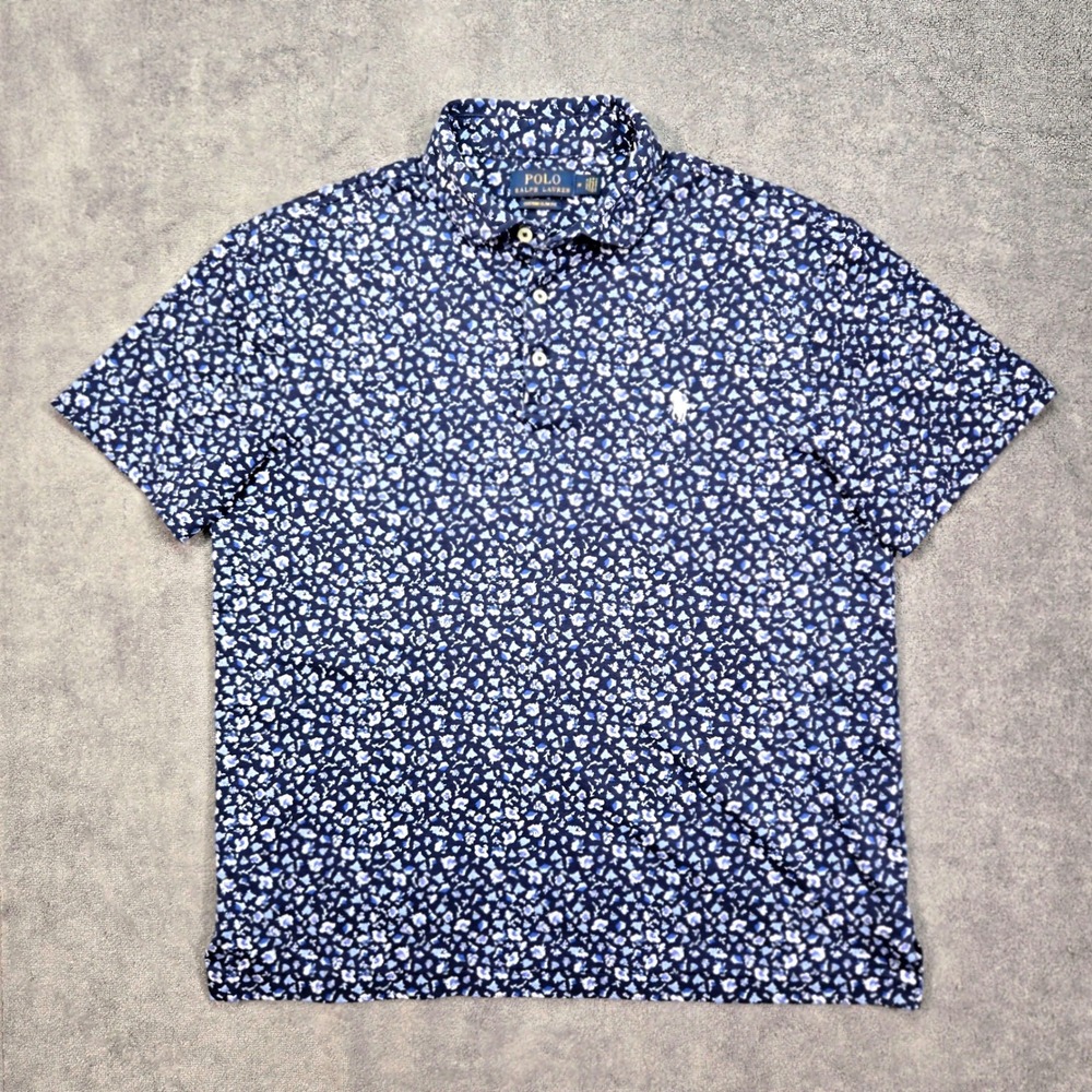 Polo Ralph Lauren Polo Shirt Mens Medium Blue Floral Custom Slim Fit Excellent